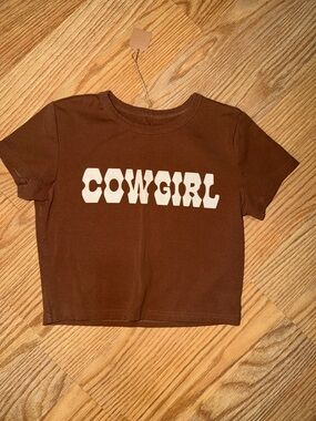 Cowgirl Brown Tee -  Short Sleeve Crop Top